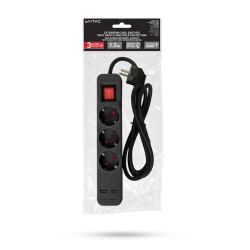 Entac Steckdosenleiste 3fach 2x USB-A, 1,5m schwarz