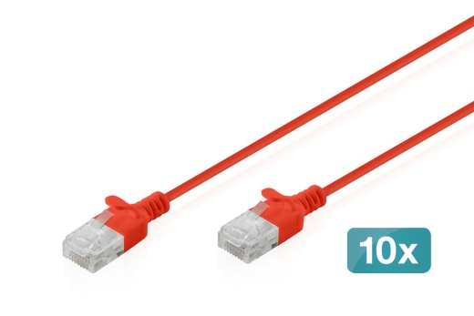 DIGITUS Patchkabel CAT 6 U-UTP Slim 3m Rot 10 Stück