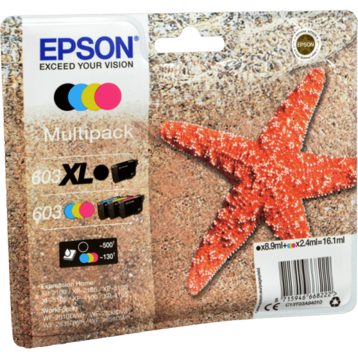 4 Epson Tinten C13T03A940 Multipack KCMY 603XL 603