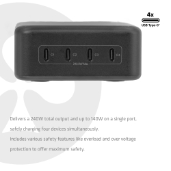 Club3D Ladegerät 4xUSB Typ C PD3.1 240W, GaN retail
