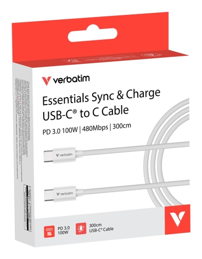 Verbatim Sync & Charge USB-C to USB-C 100W 3m - White
