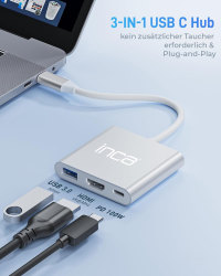 INCA Adapter USB-C->2xHDMI/USB-C3.0/USB-A2.0/PD 100W weiß