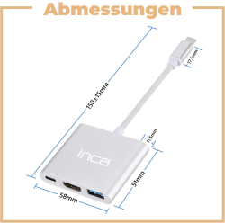 INCA Adapter USB-C->2xHDMI/USB-C3.0/USB-A2.0/PD 100W weiß