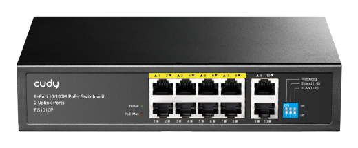 Cudy 8-Port 10/100M PoE+ Switch with 2 Uplink Ports 120W
