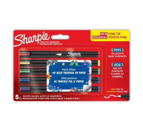 Sharpie Kreativmarker Rundspitze fein Acryl stand Farben 5er Blister