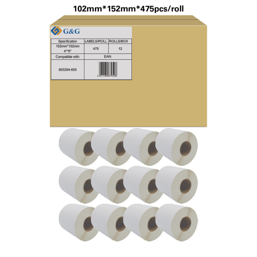 G&G Zebra 800294-605 12x475 TT-Etiketten 102x152mm perf.