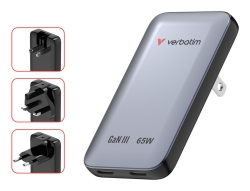 Verbatim Slim GaN Charger 2 Port 65W (EU/UK/US) Grey