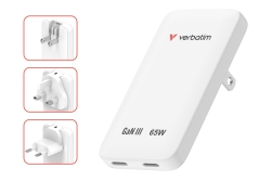Verbatim Slim GaN Charger 2 Port 65W (EU/UK/US) White