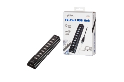 Logilink USB-HUB 10-Port m. Netzteil schwarz Kunststoff