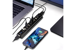 Logilink USB-HUB 10-Port m. Netzteil schwarz Kunststoff