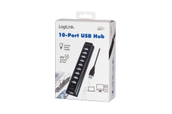Logilink USB-HUB 10-Port m. Netzteil schwarz Kunststoff