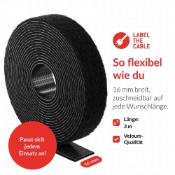 LTC Klettrolle Roll 3m zum Bündeln&Ordnen von Kabeln Schwarz