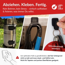 LTC Kletthalter Wall 10er Set selbstklebend Schwarz