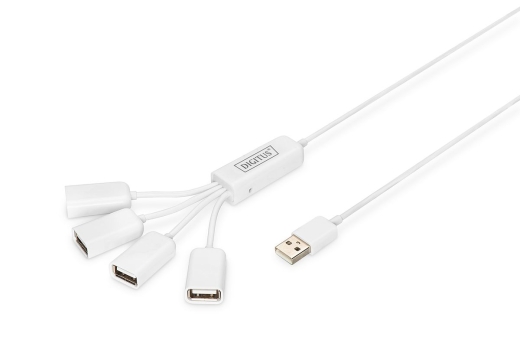 DIGITUS USB-Hub 4-Port 2.0->4xA2.0 integr. Kabel weiß