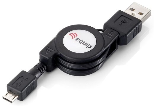 Equip Kabel USB-A2.0->Micro-B Einzieh. St/St 1.00m schwarz Polybeutel