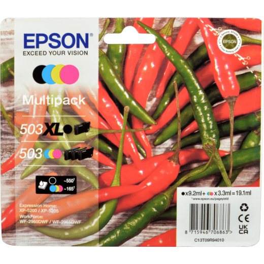 4 Epson Tinten C13T09R940 Multipack KCMY 503XL 503