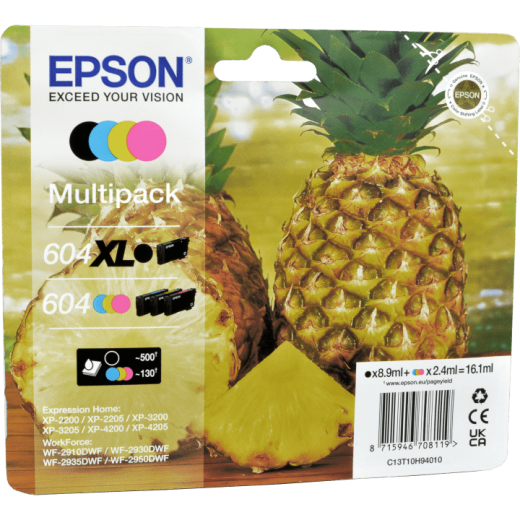 4 Epson Tinten C13T10H940 Multipack KCMY 604XL 604