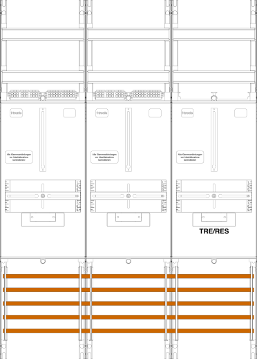 F-TRONIC Zählerfeld Z21BR1B 3-feldrig H=1050mm 2-3.HZ 1 TRE