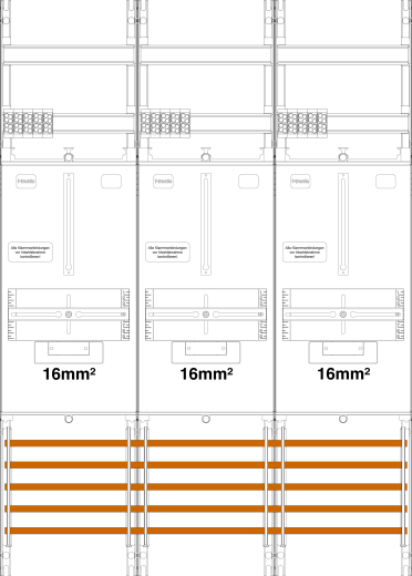 F-TRONIC Zählerfeld Z31B-16 3-feldrig H=1050mm 3-3.HZ 16qmm