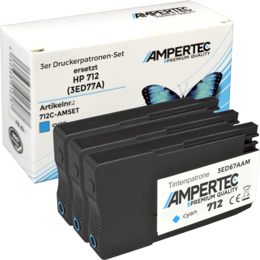 3 Ampertec Tinten ersetzt HP 3ED77A 712 Multipack cyan