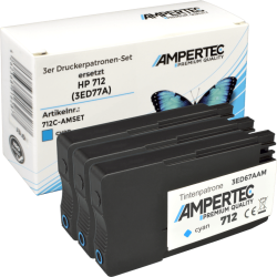 3 Ampertec Tinten ersetzt HP 3ED77A 712 Multipack cyan
