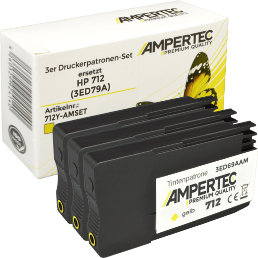 3 Ampertec Tinten ersetzt HP 3ED79A 712 Multipack yellow