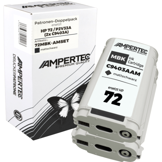 2 Ampertec Tinten ersetzt HP C9403A 72 Doppelpack matt schwarz