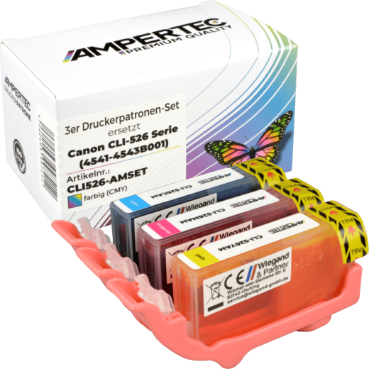 3 Ampertec Tinten ersetzt Canon CLI-526 Multipack CMY