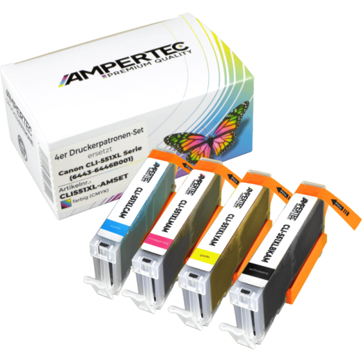 4 Ampertec Tinten ersetzt Canon CLI-551XL Multipack KCMY