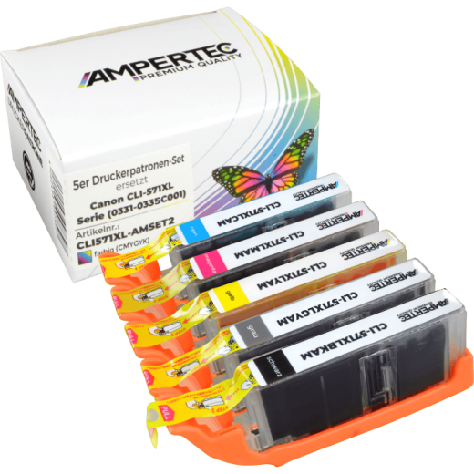 5 Ampertec Tinten ersetzt Canon CLI-571XL Multipack KCMY GY