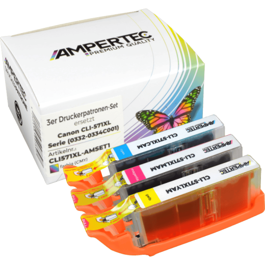 3 Ampertec Tinten ersetzt Canon CLI-571XL Multipack CMY