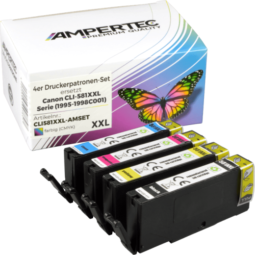 4 Ampertec Tinten ersetzt Canon CLI-581XXL Multipack KCMY