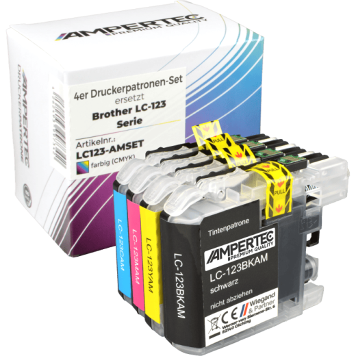 4 Ampertec Tinten ersetzt Brother LC-123 Multipack KCMY