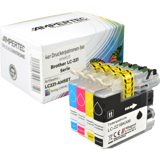 4 Ampertec Tinten ersetzt Brother LC-221 Multipack KCMY