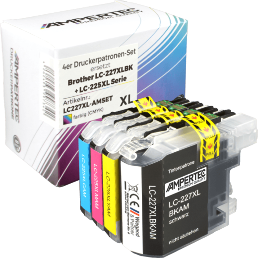 4 Ampertec Tinten ersetzt Brother LC-227XL+225XL Multipack KCMY
