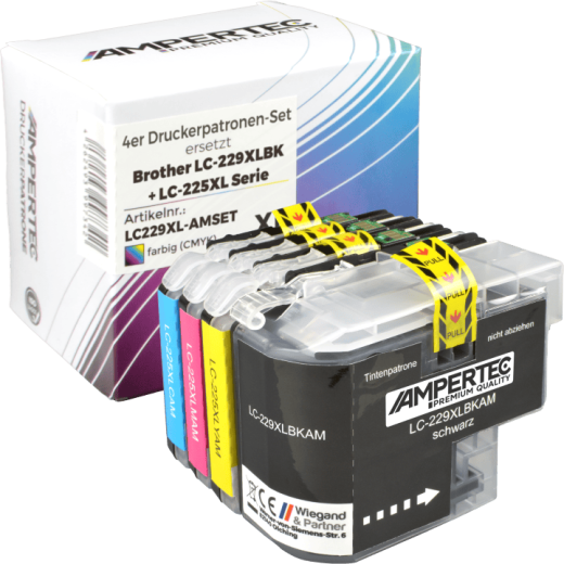 4 Ampertec Tinten ersetzt Brother LC-229XL+225XL Multipack KCMY