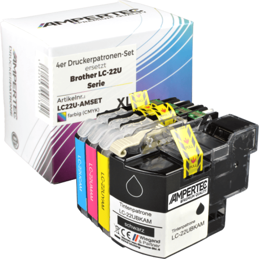 4 Kompatible Tinten ersetzt Brother LC-22U Multipack KCMY