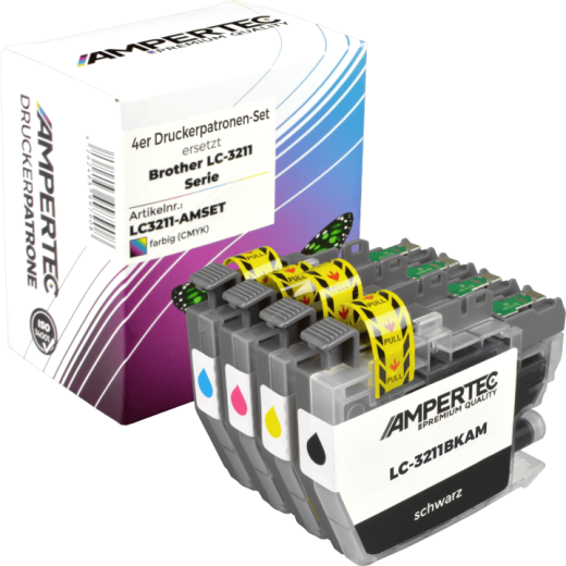 4 Ampertec Tinten ersetzt Brother LC-3211 Multipack KCMY