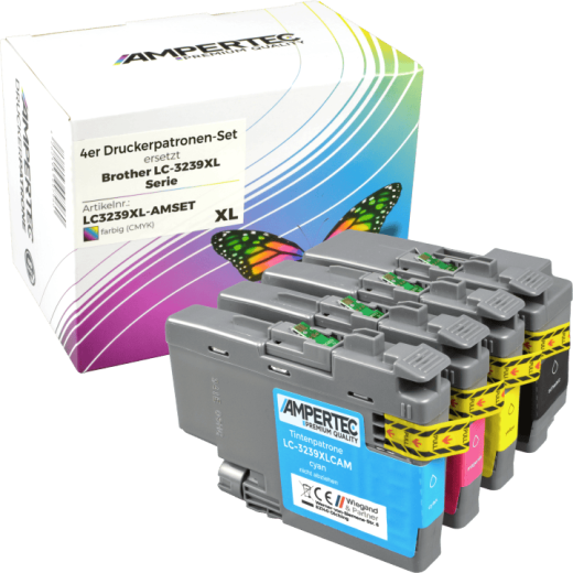 4 Ampertec Tinten ersetzt Brother LC-3239XL Multipack KCMY