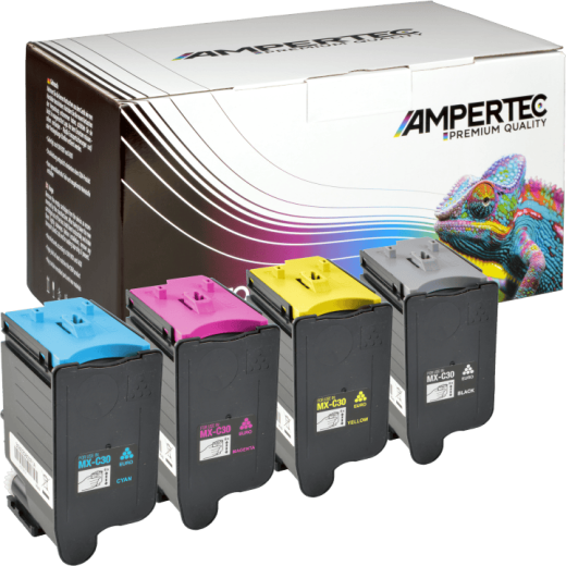 4 Kompatible Toner ersetzt Sharp MX-C30GT Multipack KCMY