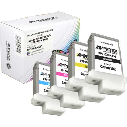 4 kompatible Tinten ersetzt Canon PFI-102+104M Multipack KCMY