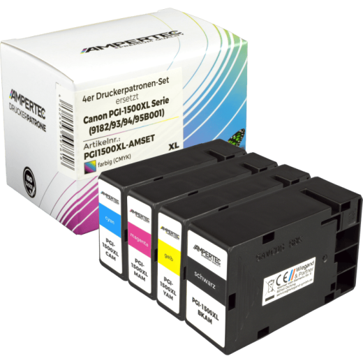 4 Ampertec Tinten ersetzt Canon PGI-1500XL Multipack KCMY