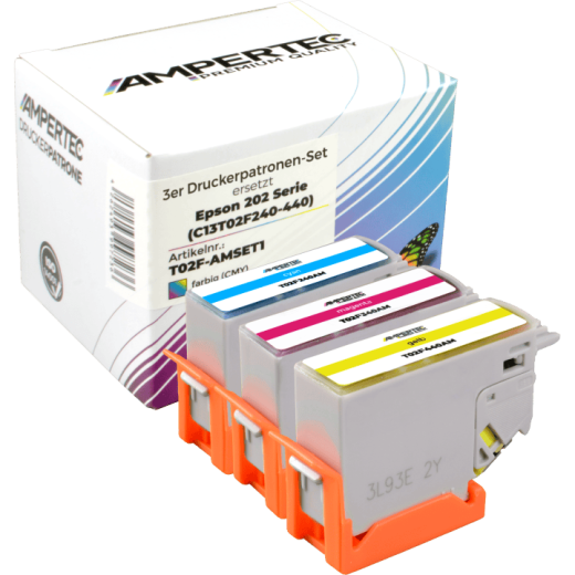 3 kompatible Tinten ersetzt Epson C13T02F240-440 202 Multipack CMY