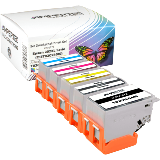 5 kompatible Tinten ersetzt Epson C13T02G740 202XL Multipack KCMY PBK