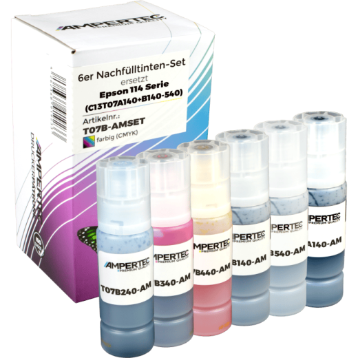 6 kompatible Nachfülltinten ersetzt Epson C13T07A140-B540 114 Multipack KCMY LC LM
