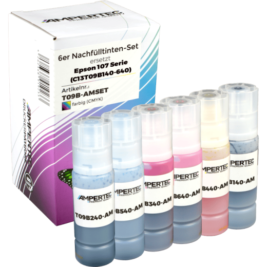 6 kompatible Nachfülltinten ersetzt Epson C13T09B140-640 107 Multipack KCMY LC LM