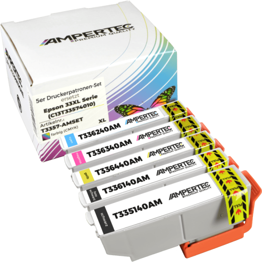5 Ampertec Tinten ersetzt Epson C13T335740 33XL Multipack KCMY PBK