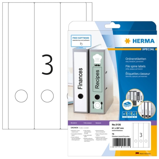 5135 Ordneretiketten A4 weiß 61x297 mm Papier matt blickdicht 75 St.
