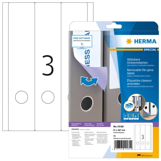 10185 Ordneretiketten A4 weiß 61x297 mm Movables/ablösbar, 75 Stück