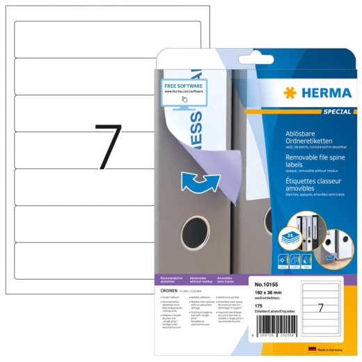10155 Ordneretiketten A4 weiß 192x38 mm Movables/ablösbar, 175 Stück